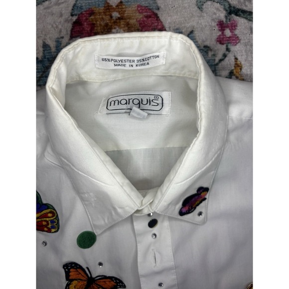 🦋Vintage Marquis Button Up Shirt Size 15.5 - Butterflies/ Rhinestones - Picture 5 of 11
